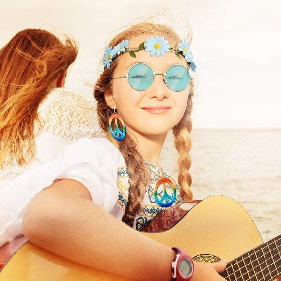 Hippie Costume Accessories Set 60s 70s Party Decorations Boho Peace Sign Sunglas main image 6